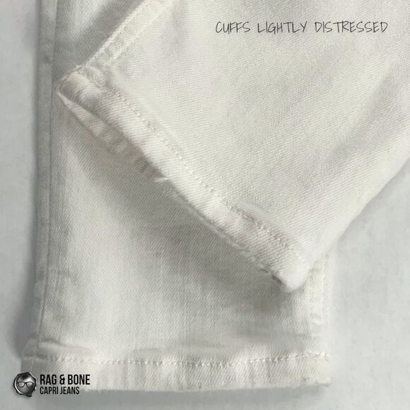 RAG & BONE SKINNY CAPRI JEANS WITH DISTRESSED KNEE HOLES NWT IN BRIGHT WHITE 27 - Picture 6 of 16